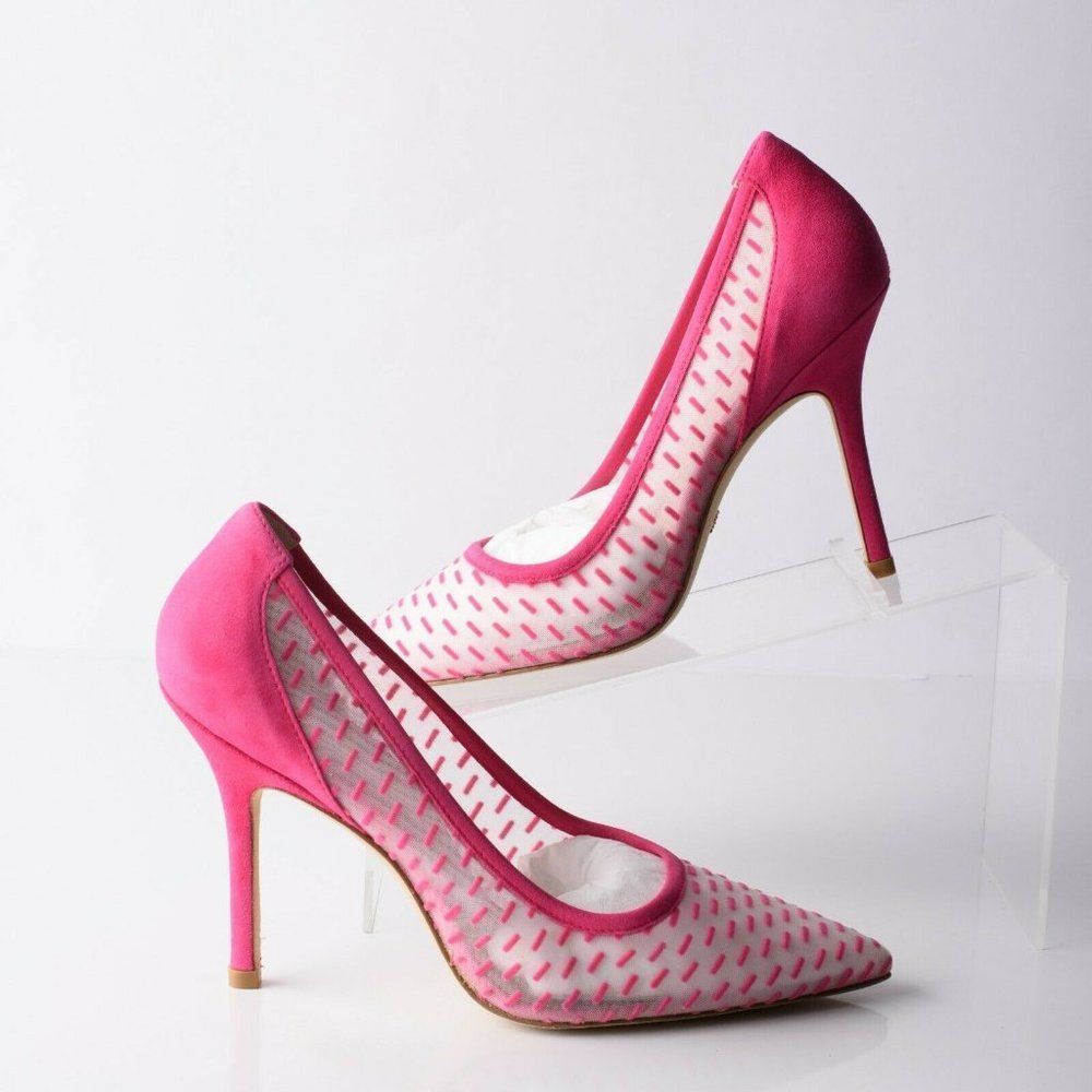 Stuart Weitzman Womens Tasha Pumps Heels Hot Pink Mesh Eu 37 Us 6.5 B New